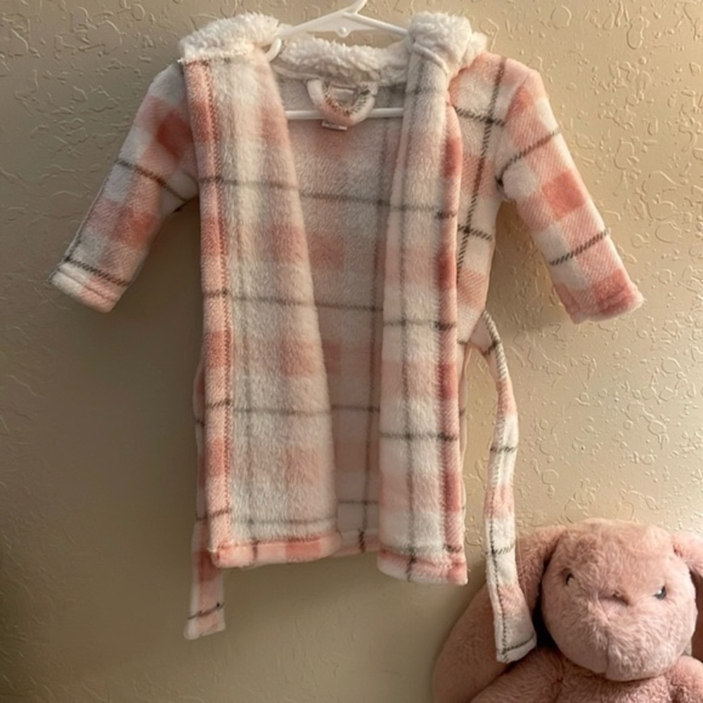 Modern Baby Pink and White Hooded Bathrobe with little ears Size 0-9 Months